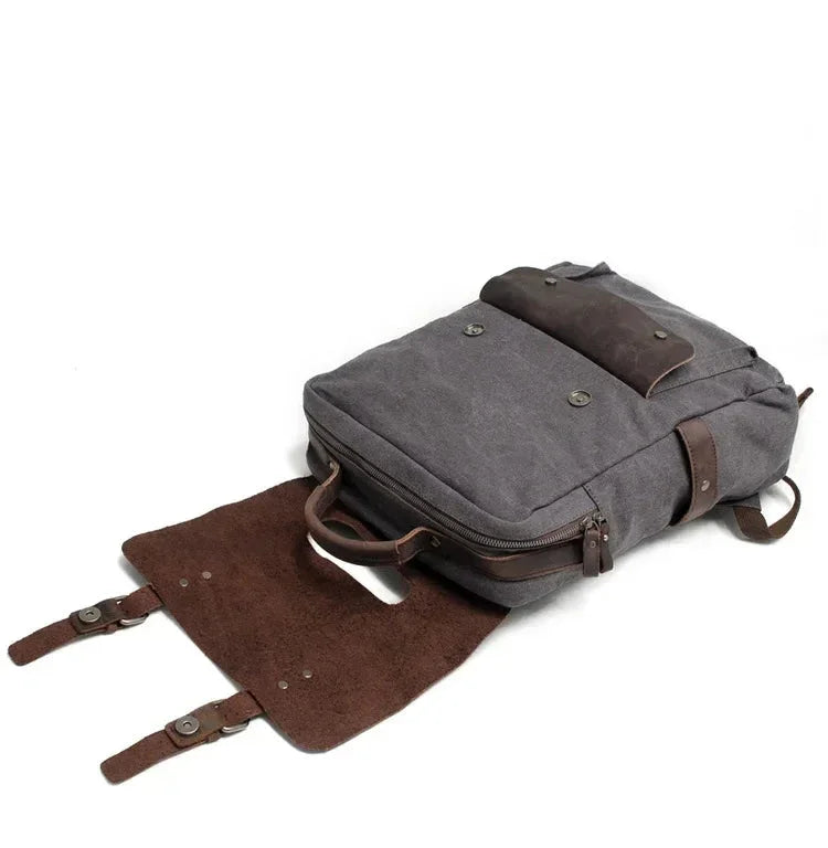 Men’s Waxed Canvas Backpack - Leather Trim 6-Color Laptop Pack