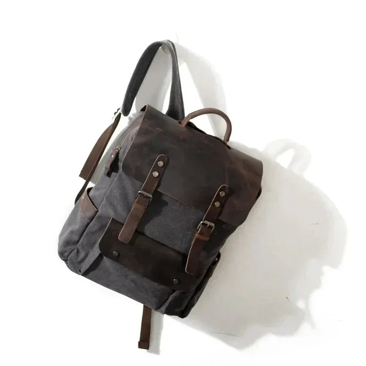 Men’s Waxed Canvas Backpack - Leather Trim 6-Color Laptop Pack