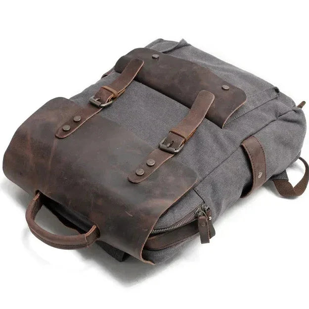 Men’s Waxed Canvas Backpack - Leather Trim 6-Color Laptop Pack