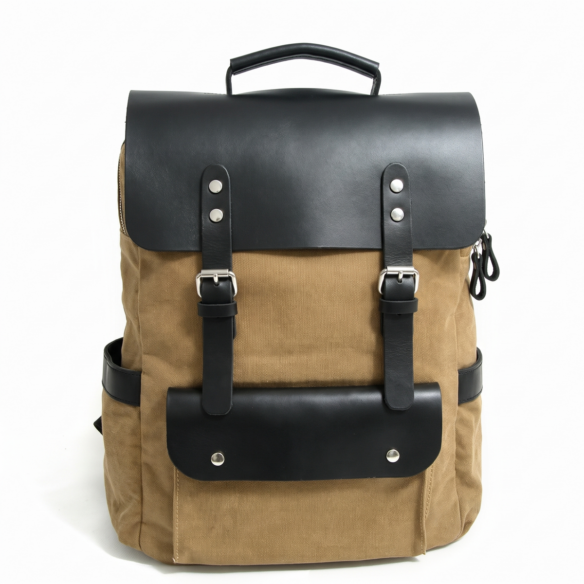 Men’s Waxed Canvas Backpack - Leather Trim 6-Color Laptop Pack - Khaki