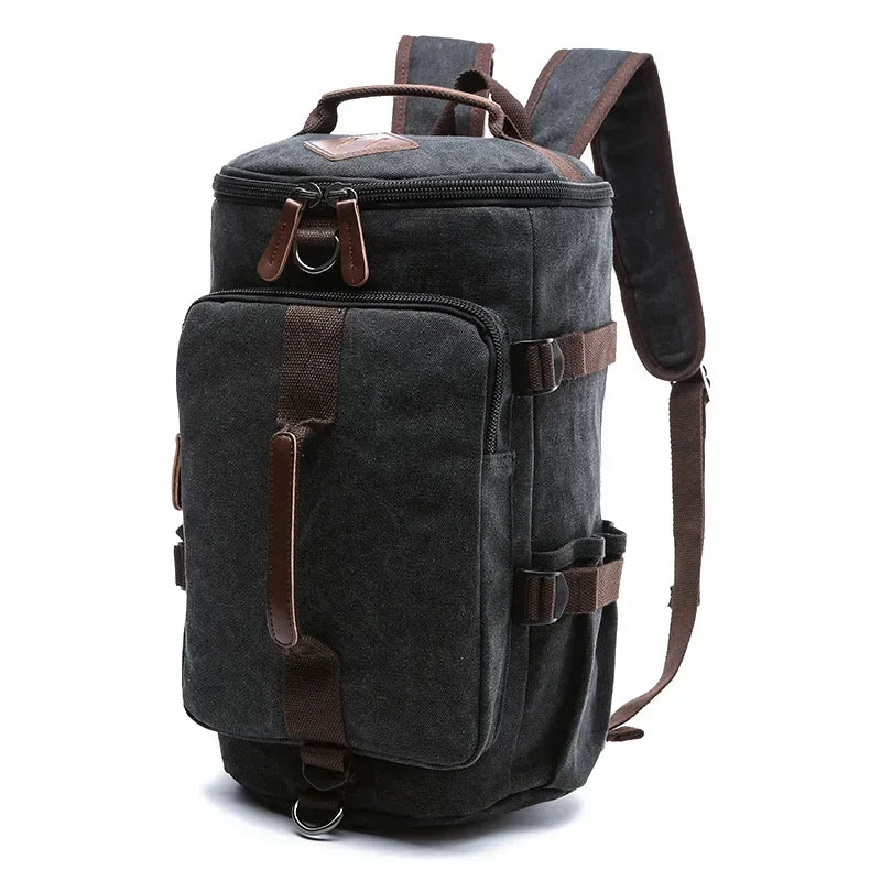 Men’s Canvas Backpack - Convertible 2-Way Carry Bag - Black / M 10.2’’ x 9.4’’ x 15.7’’