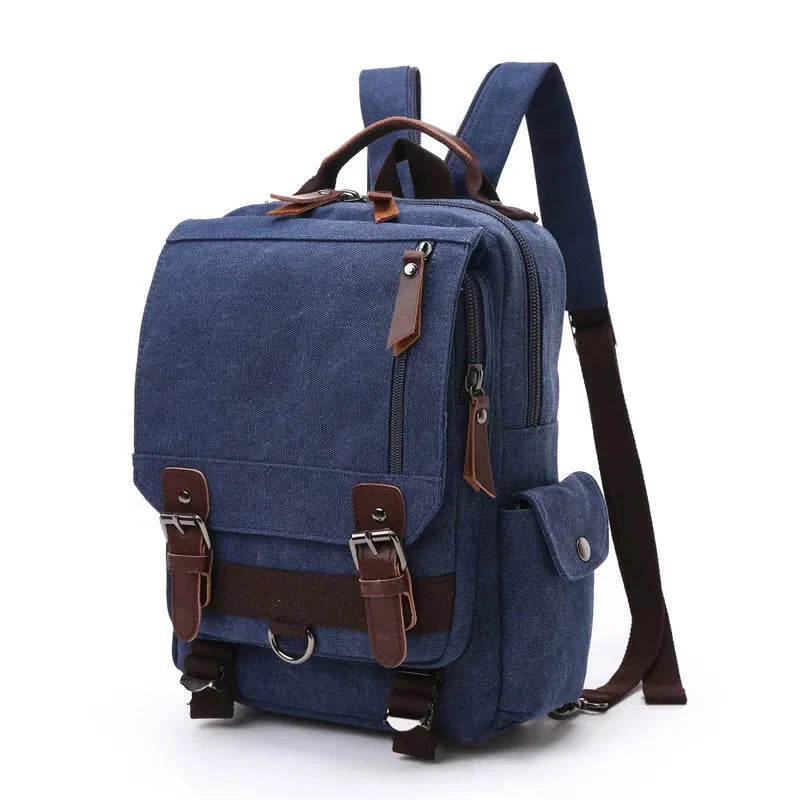 Men’s Canvas Backpack - Vintage Multi-Carry Rucksack - Blue