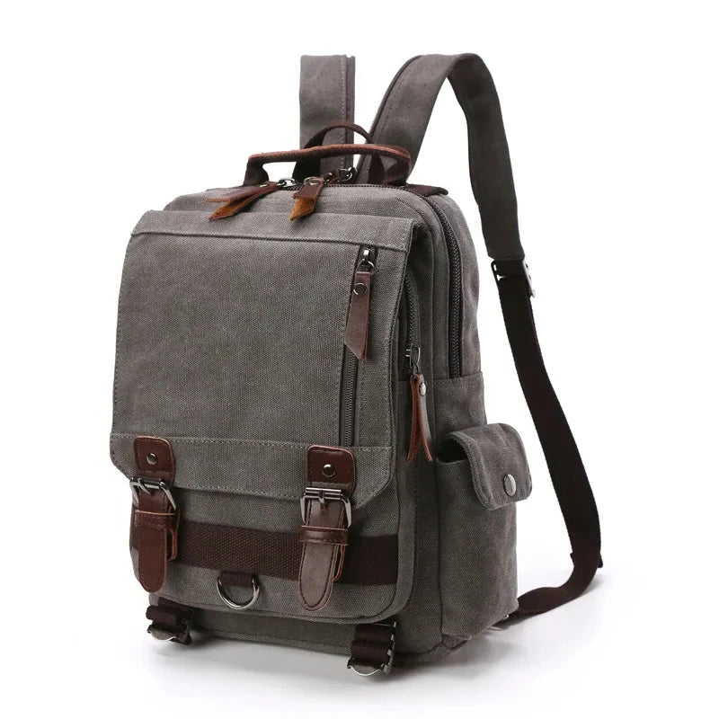Men’s Canvas Backpack - Vintage Multi-Carry Rucksack - Gray