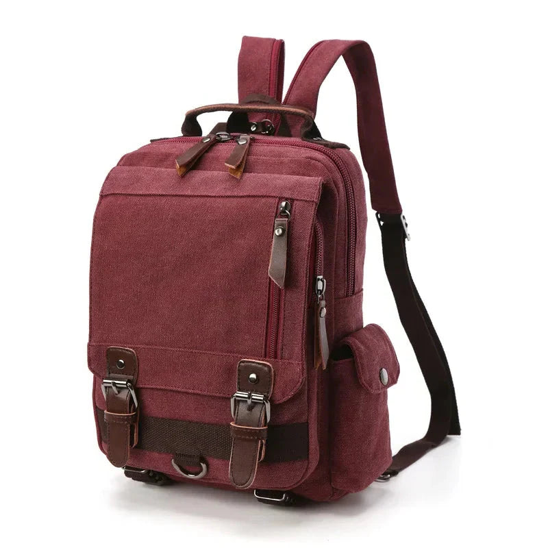 Men’s Canvas Backpack - Vintage Multi-Carry Rucksack - Red