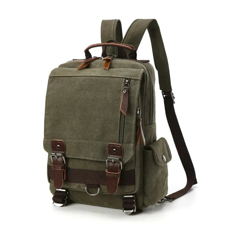 Men’s Canvas Backpack - Vintage Multi-Carry Rucksack - Green