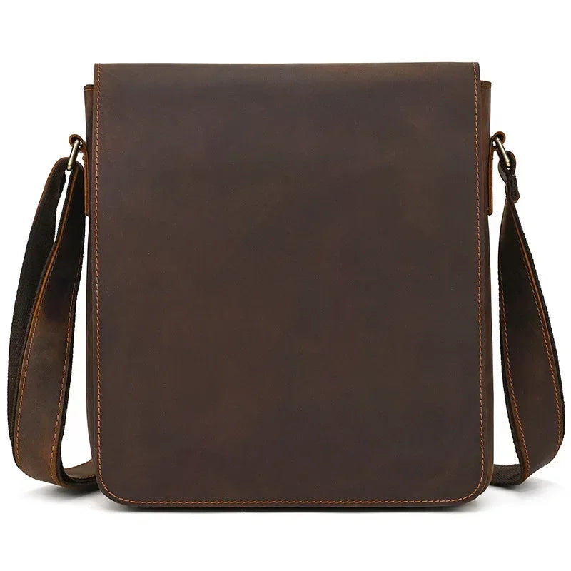 Men’s Leather Crossbody Bag - Vintage Buckle Flap Satchel