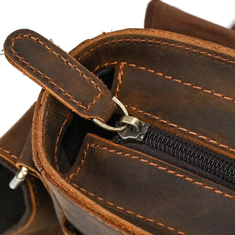 Men’s Leather Crossbody Bag - Vintage Buckle Flap Satchel