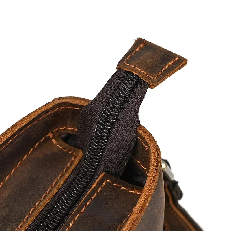Men’s Leather Crossbody Bag - Vintage Buckle Flap Satchel