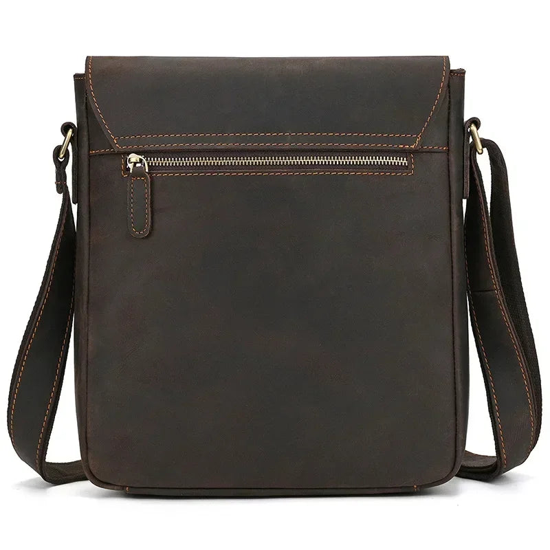 Men’s Leather Crossbody Bag - Vintage Buckle Flap Satchel