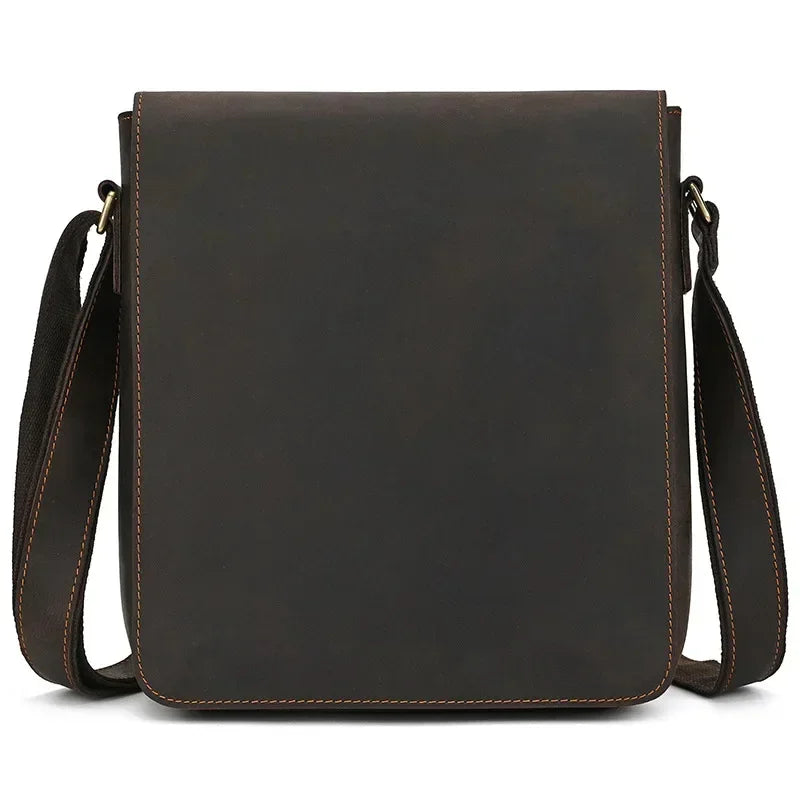 Men’s Leather Crossbody Bag - Vintage Buckle Flap Satchel