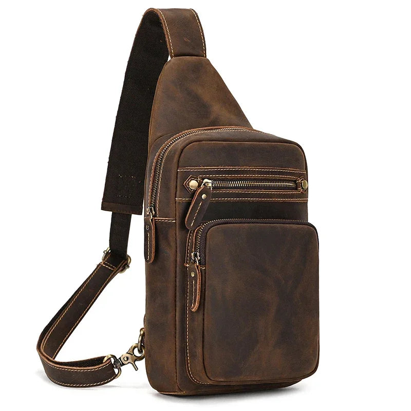Men’s Leather Sling Bag - Multi-Pocket Tablet Crossbody