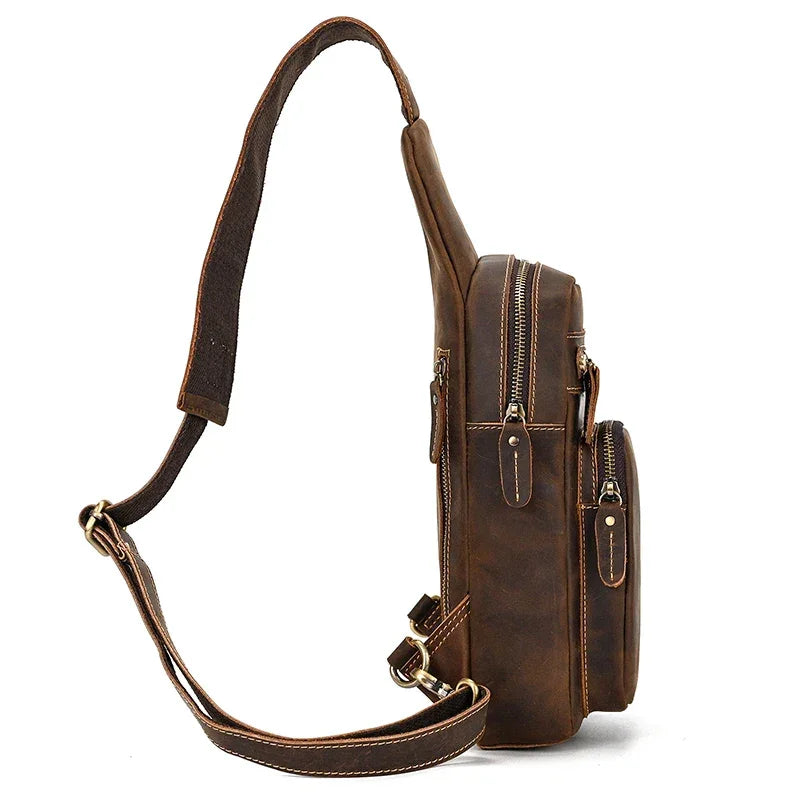 Men’s Leather Sling Bag - Multi-Pocket Tablet Crossbody