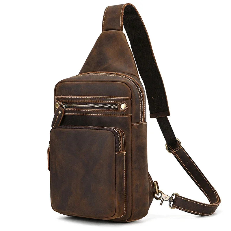 Men’s Leather Sling Bag - Multi-Pocket Tablet Crossbody