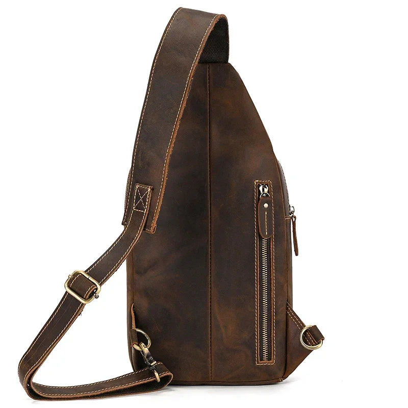 Men’s Leather Sling Bag - Multi-Pocket Tablet Crossbody