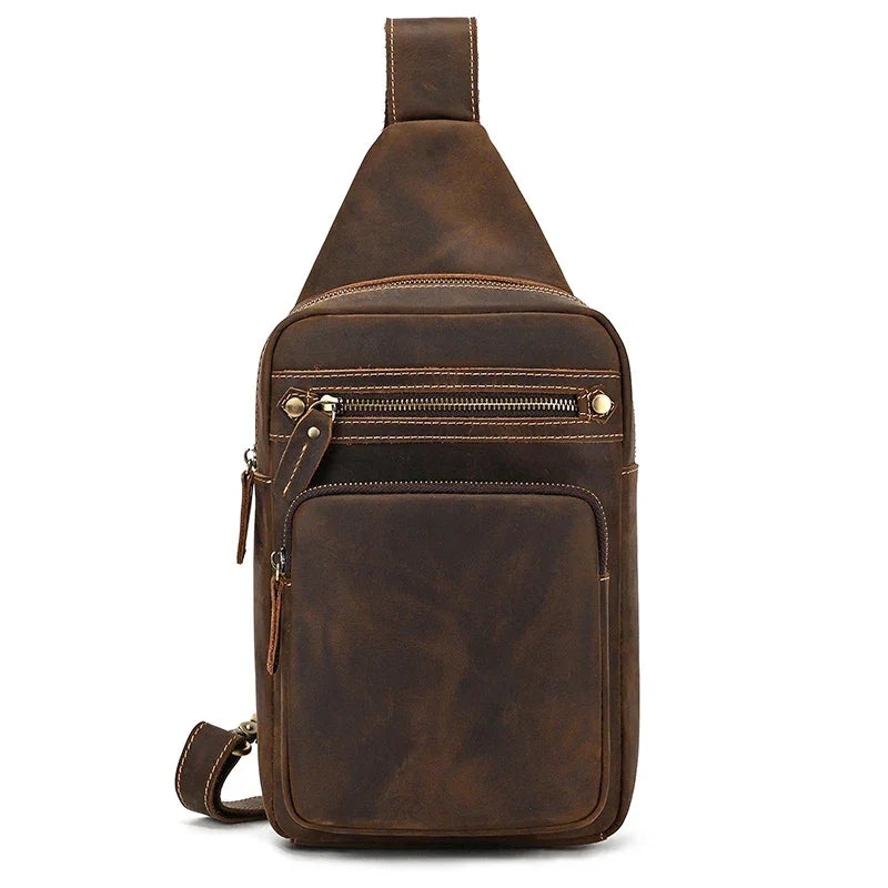Men’s Leather Sling Bag - Multi-Pocket Tablet Crossbody