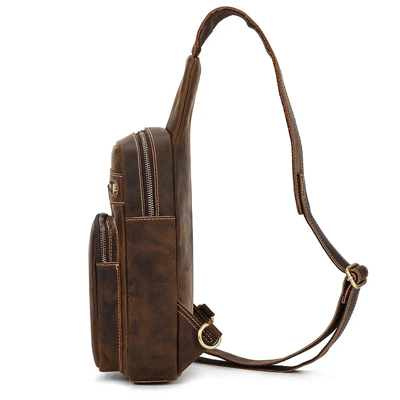 Men’s Leather Sling Bag - Multi-Pocket Tablet Crossbody