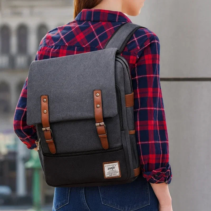 Slim Canvas Commuter Daypack - 17L Two-Buckle Flap Backpack