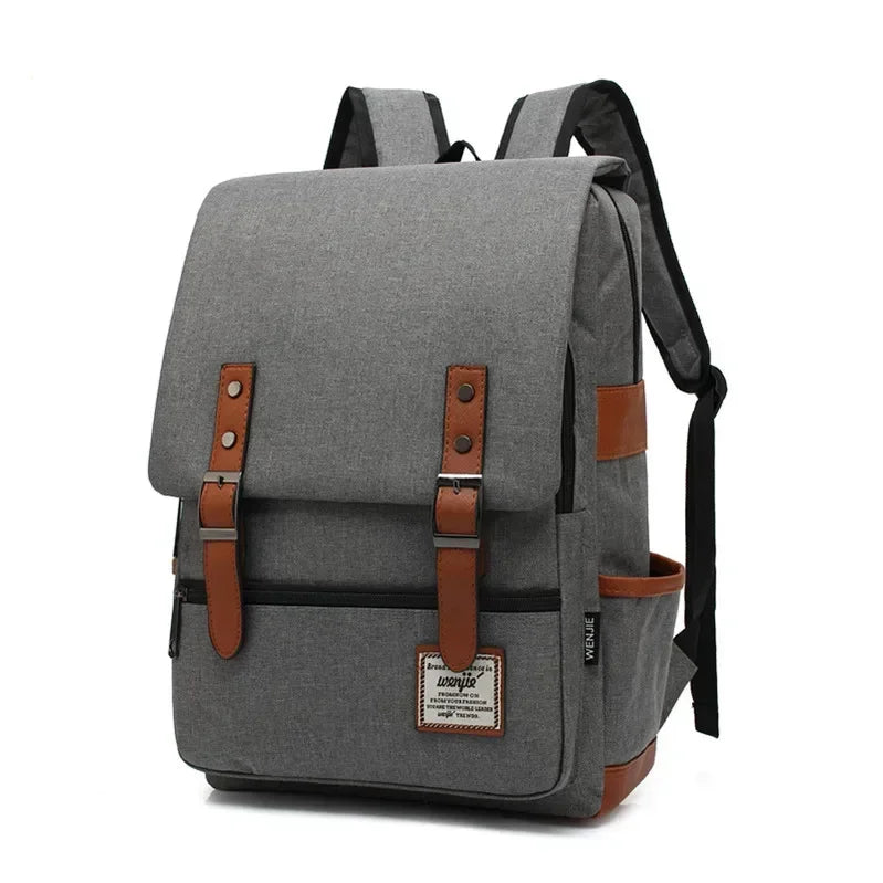 Slim Canvas Commuter Daypack - 17L Two-Buckle Flap Backpack - Gray
