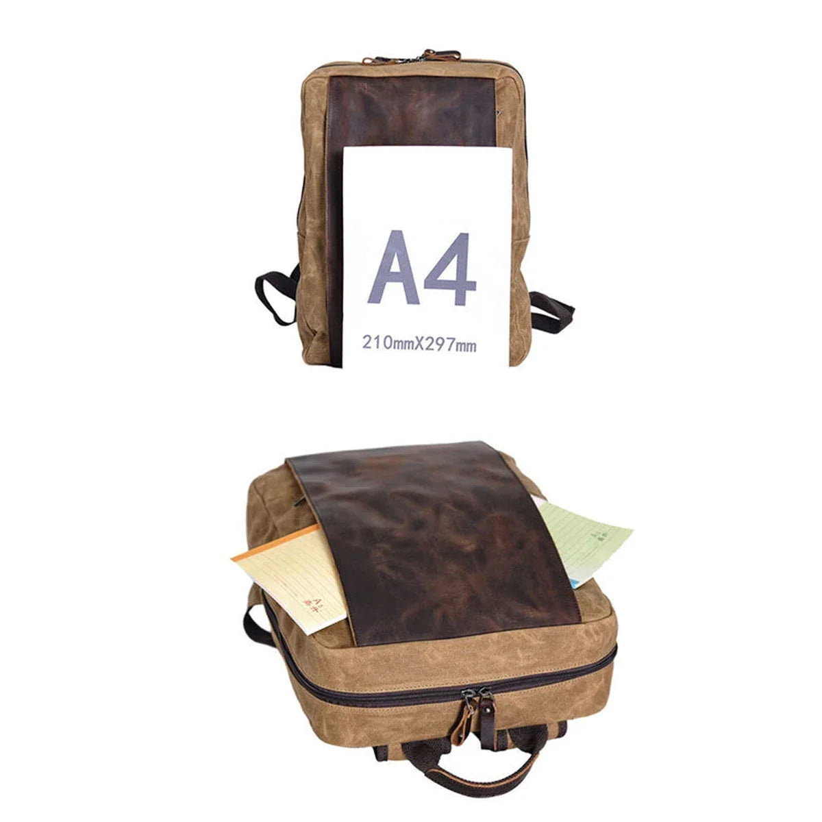Slim Canvas Laptop Backpack with Leather Front Panel