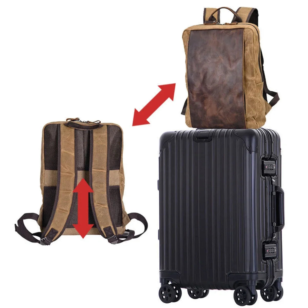 Slim Canvas Laptop Backpack with Leather Front Panel