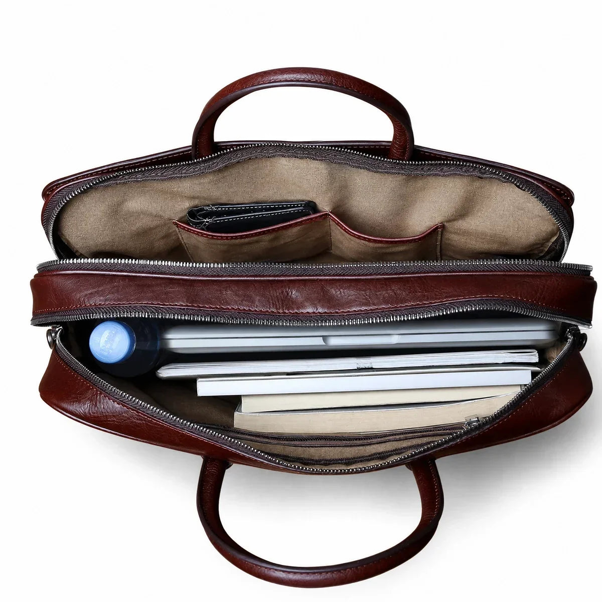 Genuine Leather Flap Briefcase with Push Lock 15 Inch