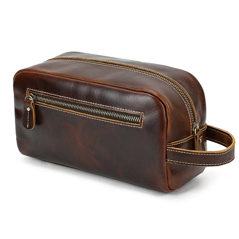 Men’s Leather Toiletry Bag - Full-Grain Dopp Kit for Travel