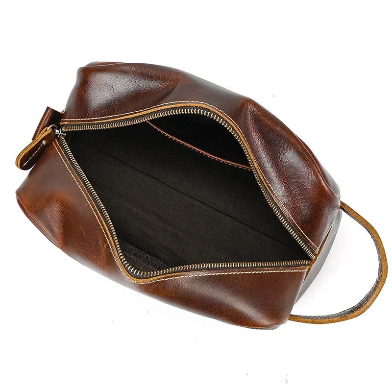 Men’s Leather Toiletry Bag - Full-Grain Dopp Kit for Travel