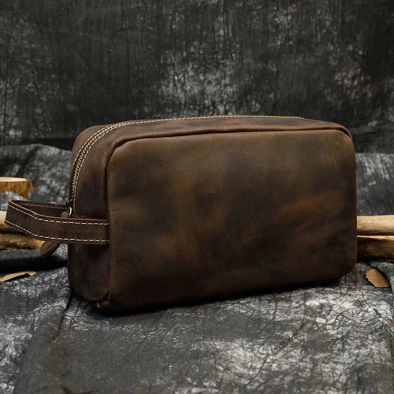 Men’s Leather Toiletry Bag - Full-Grain Dopp Kit for Travel