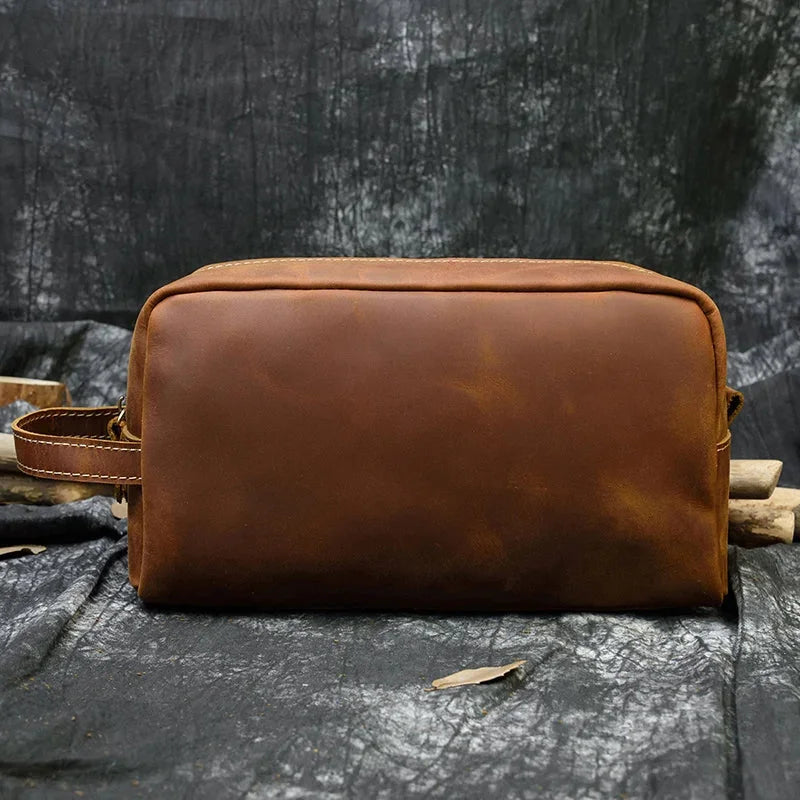 Men’s Leather Toiletry Bag - Full-Grain Dopp Kit for Travel