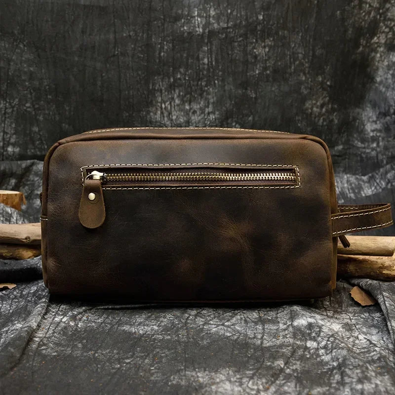 Men’s Leather Toiletry Bag - Full-Grain Dopp Kit for Travel