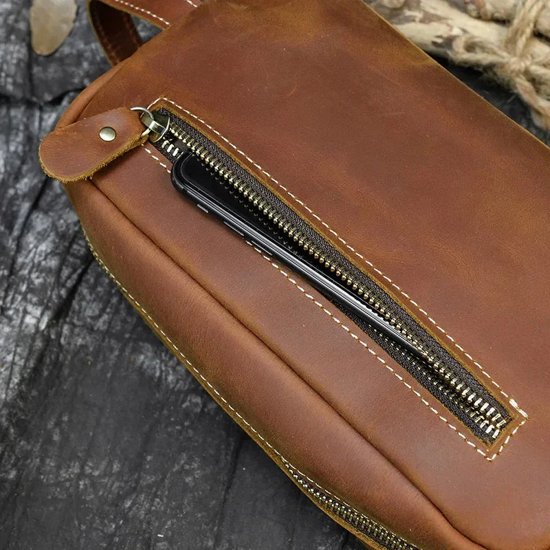Men’s Leather Toiletry Bag - Full-Grain Dopp Kit for Travel
