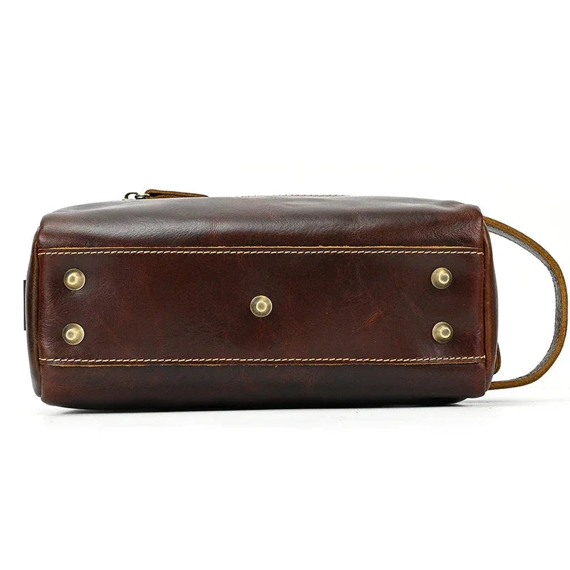Men’s Leather Toiletry Bag - Full-Grain Dopp Kit for Travel