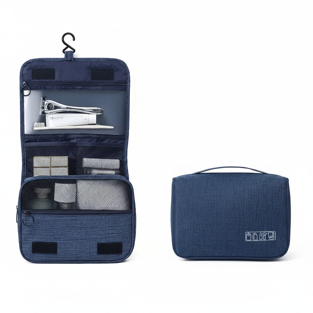 Men’s Hanging Toiletry Bag - 2-Piece Travel Organizer Set - Navy