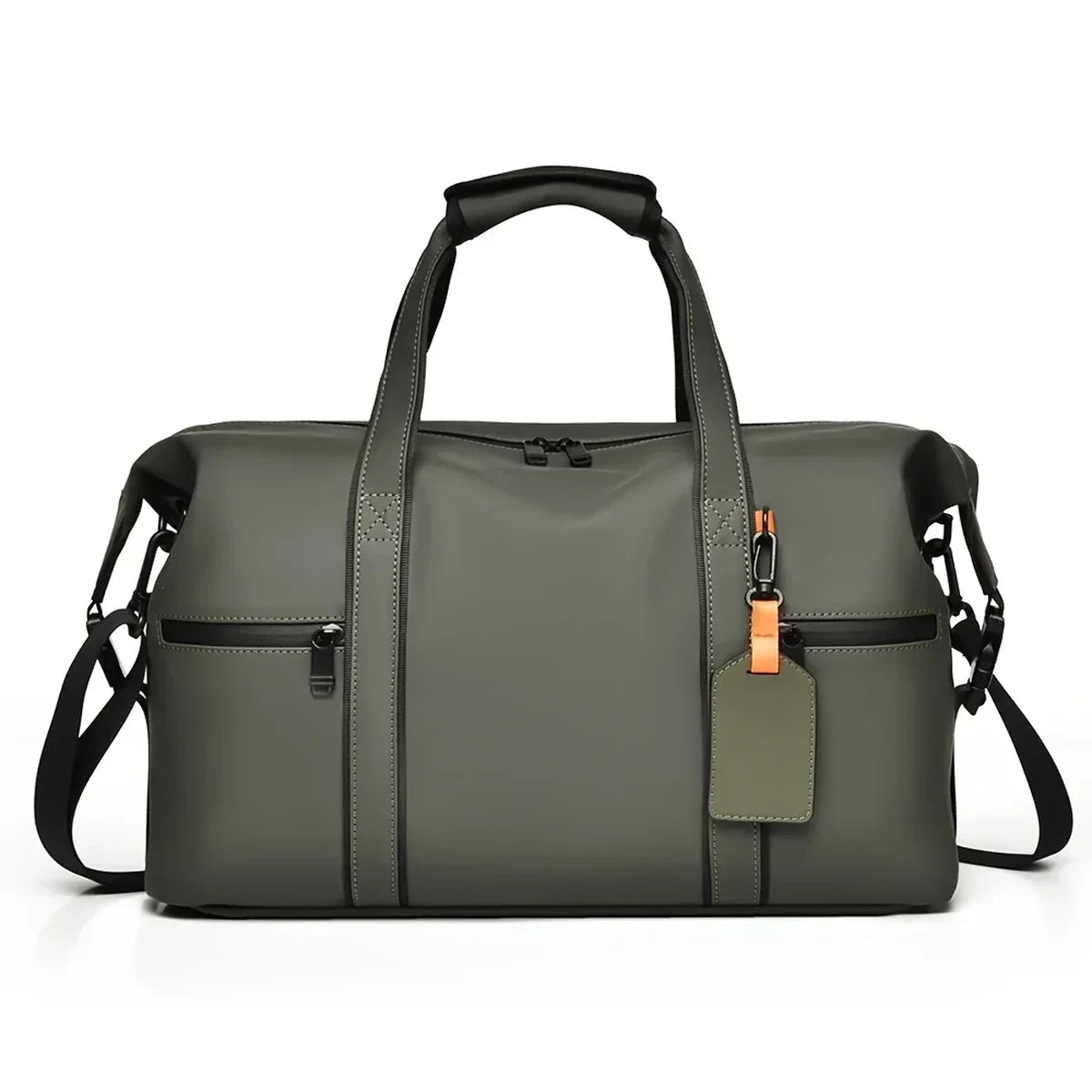 Vegan Leather Duffle Bag - Matte Water-Resistant Weekender with Laptop Pocket - Green