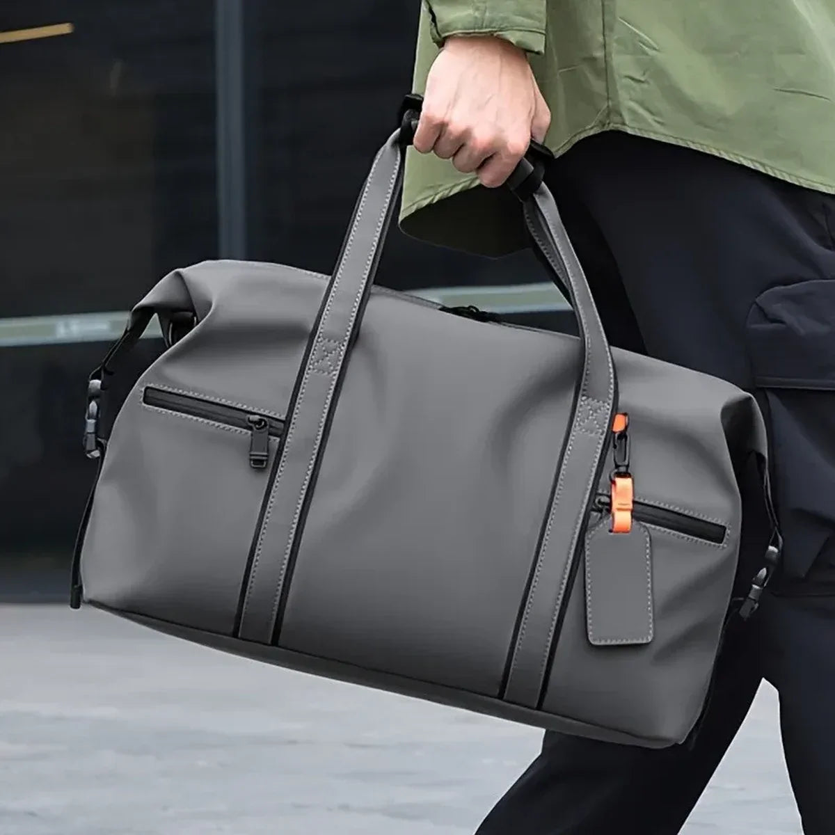 Vegan Leather Duffle Bag - Matte Water-Resistant Weekender with Laptop Pocket