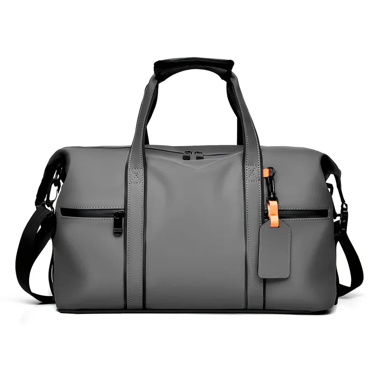 Vegan Leather Duffle Bag - Matte Water-Resistant Weekender with Laptop Pocket - Gray