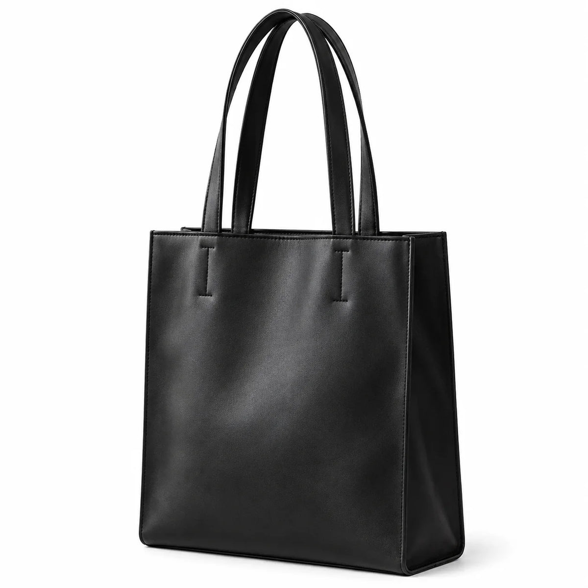 Vegan Leather Tote Bag - Slim Vertical Work Carryall - Black