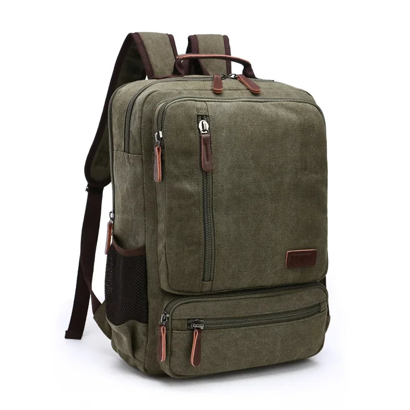 Men’s Canvas Backpack - Front Organizer Pocket Rucksack - Olive