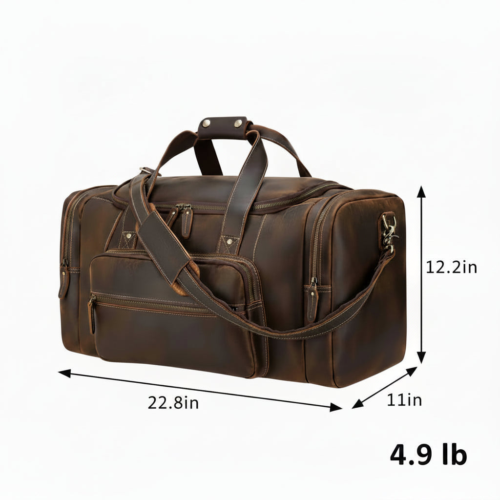 Men’s Leather Duffle Bag - Extra Large 50L Weekender - Coffee