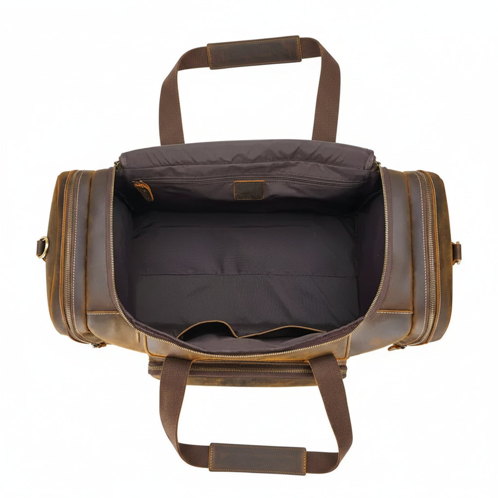 Men’s Leather Duffle Bag - Extra Large 50L Weekender - Coffee
