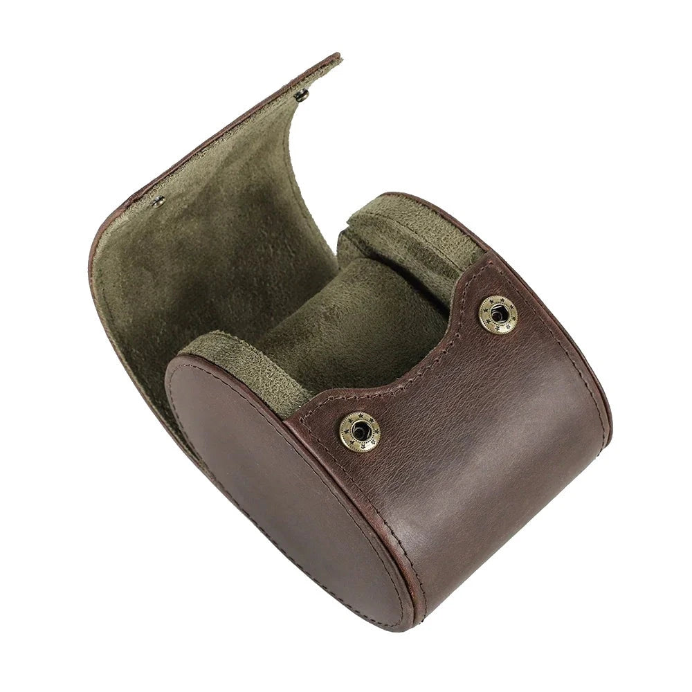 Round Leather Watch Roll with Slide-Out Cushions - 1 Slot