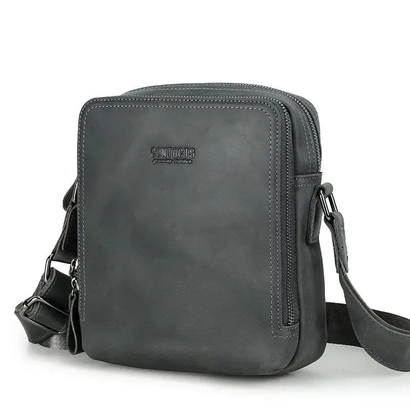 Vintage Leather Crossbody Bag – Compact Everyday Shoulder Bag - Dark gray