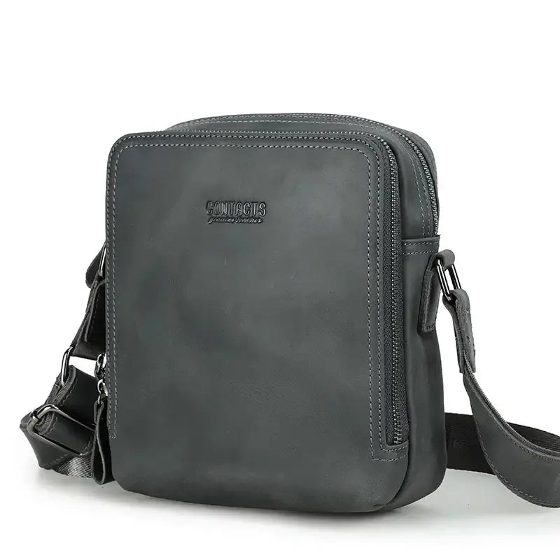 Vintage Leather Crossbody Bag – Compact Everyday Shoulder Bag - Dark grey