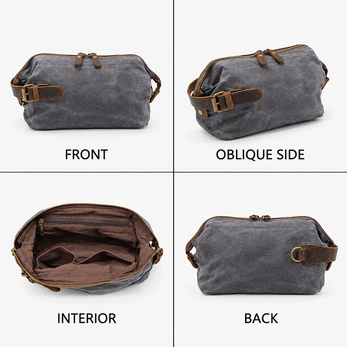 Men’s Waxed Canvas Toiletry Bag - Leather Trim Dopp Kit