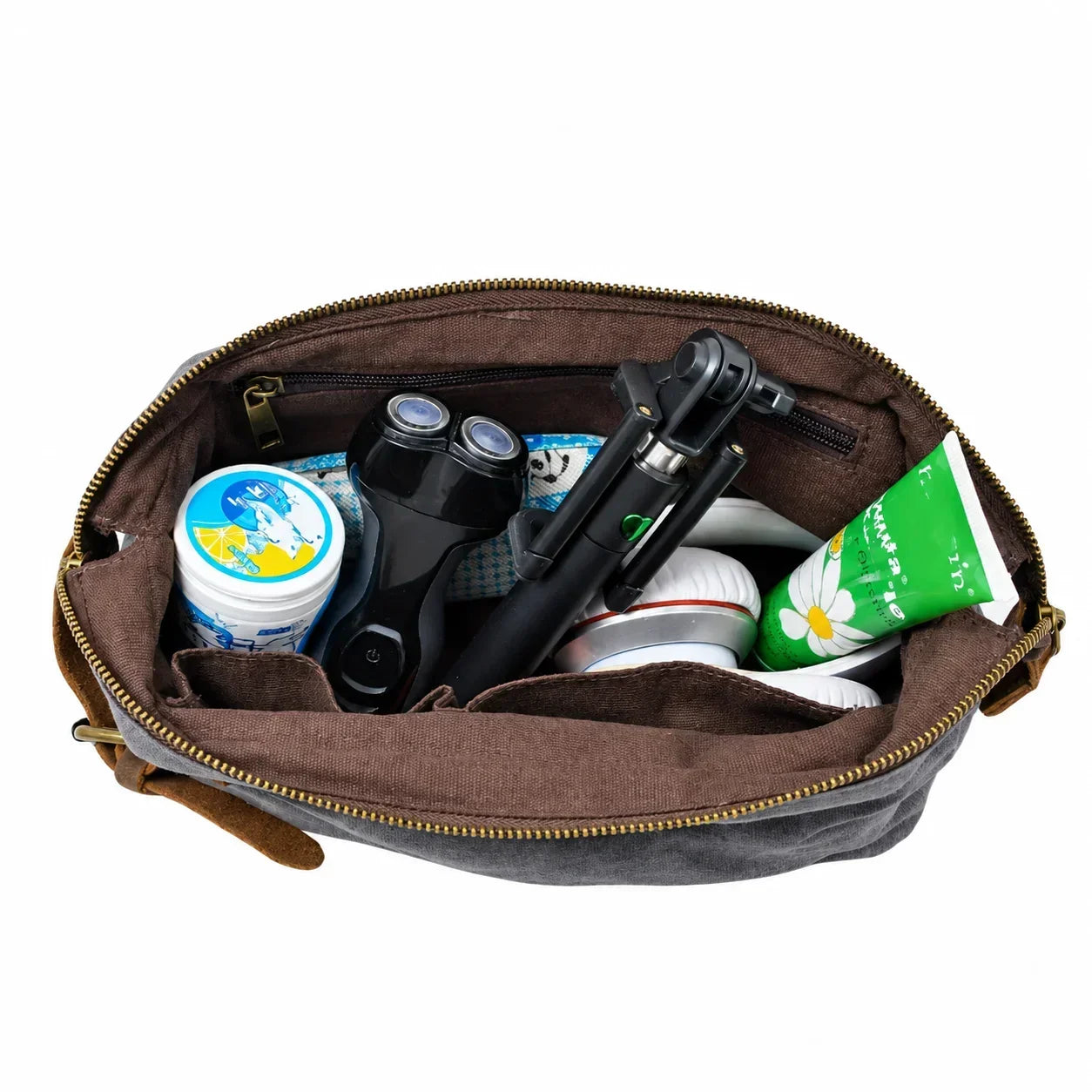 Men’s Waxed Canvas Toiletry Bag - Leather Trim Dopp Kit