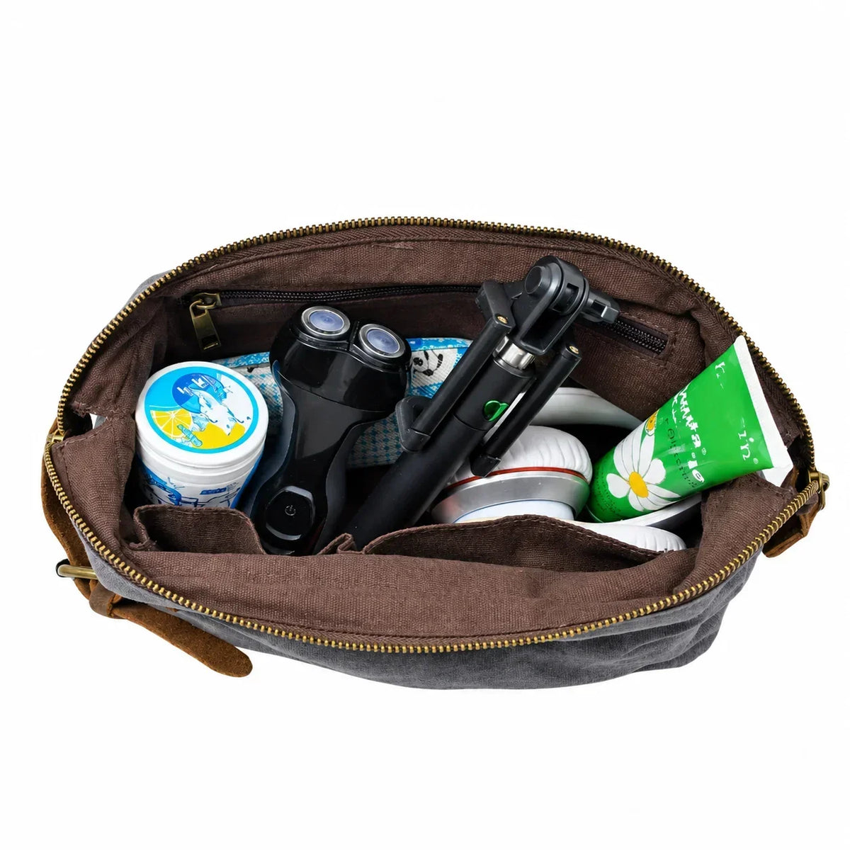 Men’s Waxed Canvas Toiletry Bag - Leather Trim Dopp Kit