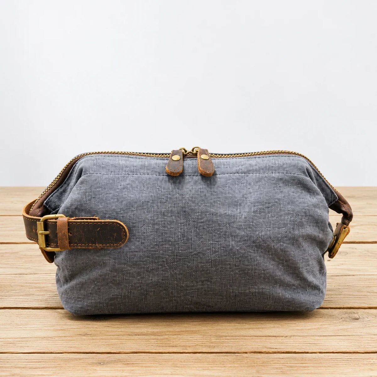 Men’s Waxed Canvas Toiletry Bag - Leather Trim Dopp Kit