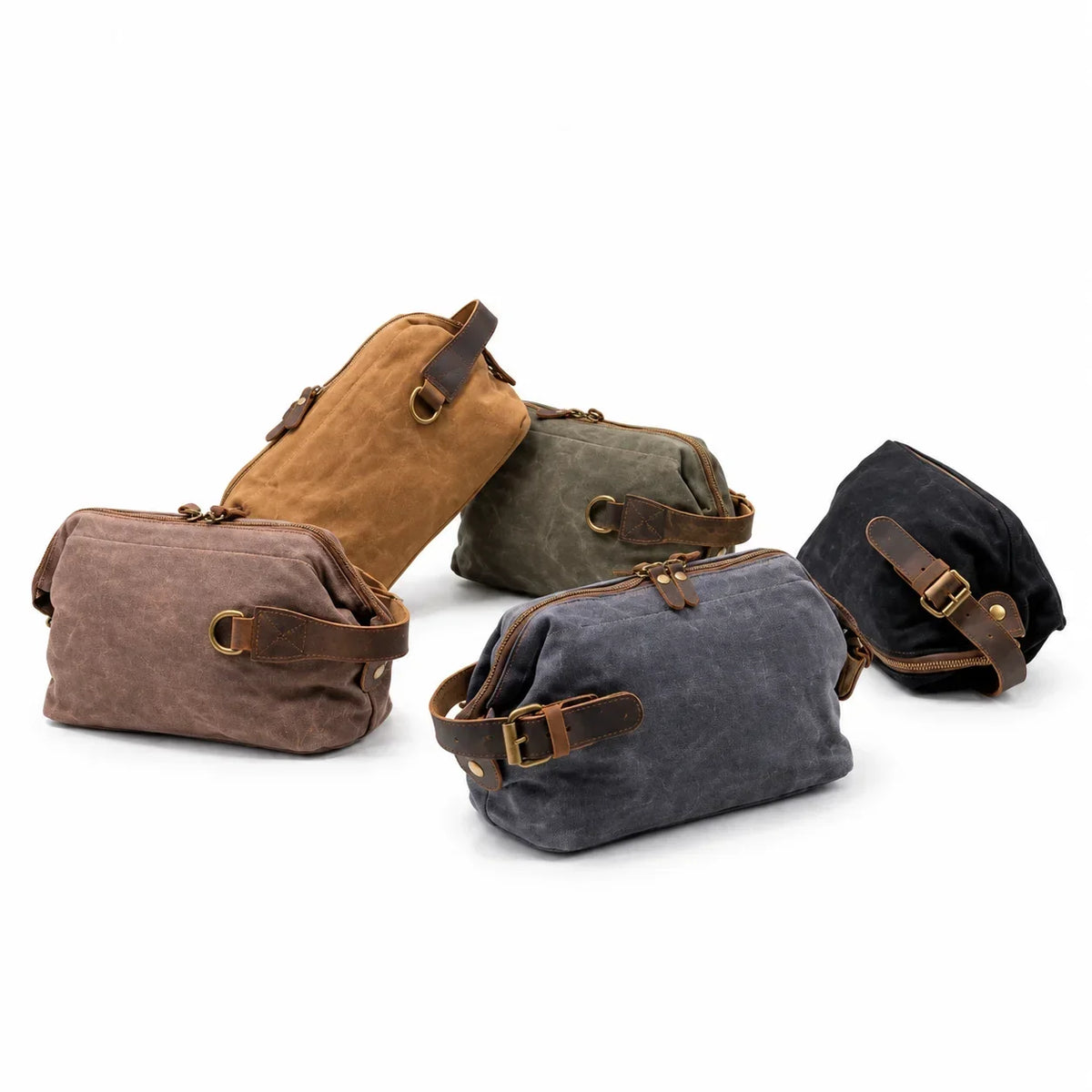 Men’s Waxed Canvas Toiletry Bag - Leather Trim Dopp Kit