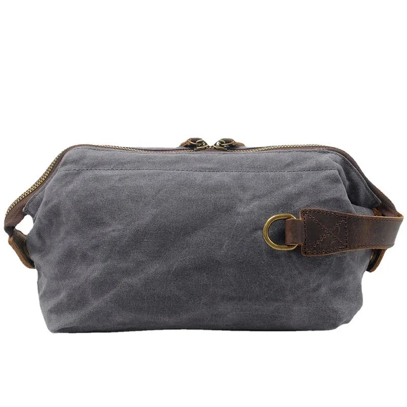 Men’s Waxed Canvas Toiletry Bag - Leather Trim Dopp Kit
