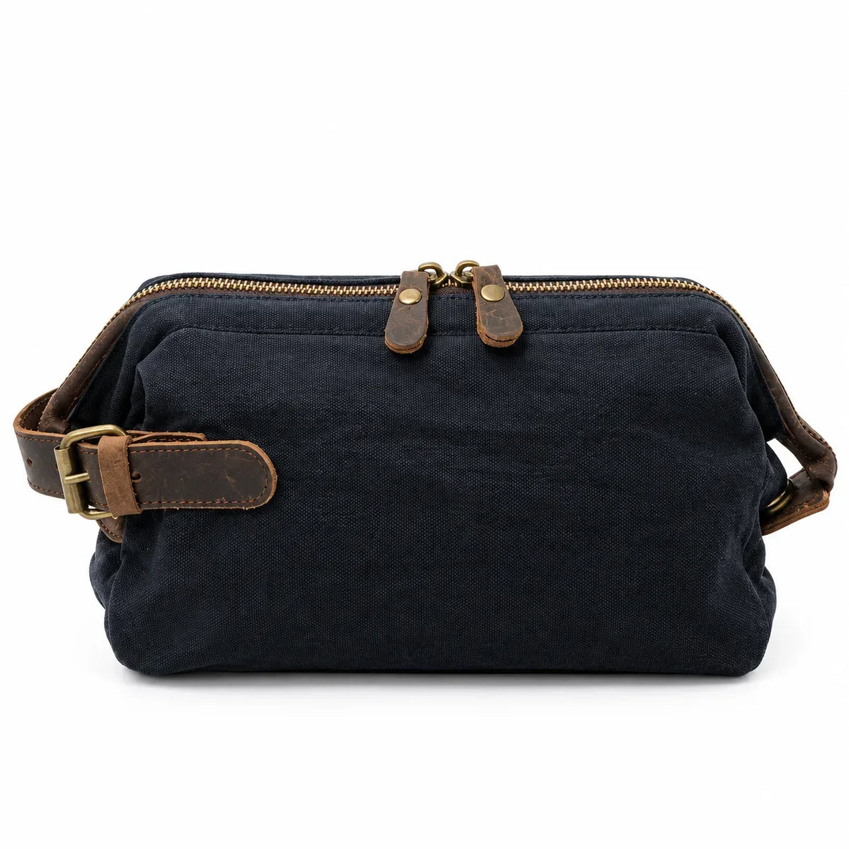Men’s Waxed Canvas Toiletry Bag - Leather Trim Dopp Kit - Black